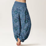 Buddha Stones Pure Cotton Olive Boho Floral Diamond Pattern Women's Elastic Waist Harem Pants