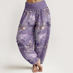Buddha Stones Pure Cotton Floral Bird Pattern Women's Elastic Waist Harem Pants