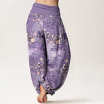 Buddha Stones Pure Cotton Floral Bird Pattern Women's Elastic Waist Harem Pants
