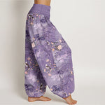 Buddha Stones Pure Cotton Floral Bird Pattern Women's Elastic Waist Harem Pants