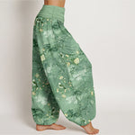 Buddha Stones Pure Cotton Floral Bird Pattern Women's Elastic Waist Harem Pants