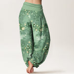 Buddha Stones Pure Cotton Floral Bird Pattern Women's Elastic Waist Harem Pants