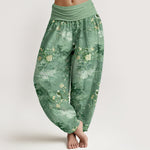 Buddha Stones Pure Cotton Floral Bird Pattern Women's Elastic Waist Harem Pants