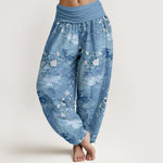 Buddha Stones Pure Cotton Floral Bird Pattern Women's Elastic Waist Harem Pants