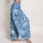 Buddha Stones Pure Cotton Floral Bird Pattern Women's Elastic Waist Harem Pants