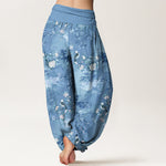 Buddha Stones Pure Cotton Floral Bird Pattern Women's Elastic Waist Harem Pants