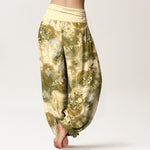 Buddha Stones Pure Cotton Cloud Medallion and Bird Pattern Women's Elastic Waist Harem Pants