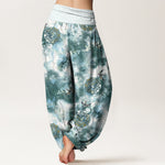 Buddha Stones Pure Cotton Cloud Medallion and Bird Pattern Women's Elastic Waist Harem Pants