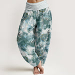 Buddha Stones Pure Cotton Cloud Medallion and Bird Pattern Women's Elastic Waist Harem Pants