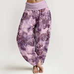 Buddha Stones Pure Cotton Cloud Medallion and Bird Pattern Women's Elastic Waist Harem Pants