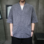 Buddha Stones Summer V-Neck Buttons Shattered Pattern Men's Short Sleeve Shirt With Pockets