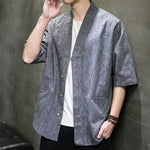 Buddha Stones Summer V-Neck Buttons Shattered Pattern Men's Short Sleeve Shirt With Pockets
