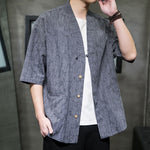 Buddha Stones Summer V-Neck Buttons Shattered Pattern Men's Short Sleeve Shirt With Pockets