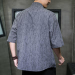 Buddha Stones Summer V-Neck Buttons Shattered Pattern Men's Short Sleeve Shirt With Pockets
