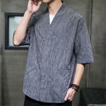 Buddha Stones Summer V-Neck Buttons Shattered Pattern Men's Short Sleeve Shirt With Pockets
