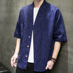 Buddha Stones Summer V-Neck Buttons Shattered Pattern Men's Short Sleeve Shirt With Pockets