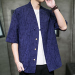 Buddha Stones Summer V-Neck Buttons Shattered Pattern Men's Short Sleeve Shirt With Pockets
