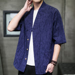 Buddha Stones Summer V-Neck Buttons Shattered Pattern Men's Short Sleeve Shirt With Pockets