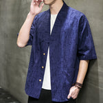 Buddha Stones Summer V-Neck Buttons Shattered Pattern Men's Short Sleeve Shirt With Pockets