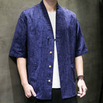 Buddha Stones Summer V-Neck Buttons Shattered Pattern Men's Short Sleeve Shirt With Pockets