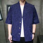 Buddha Stones Summer V-Neck Buttons Shattered Pattern Men's Short Sleeve Shirt With Pockets