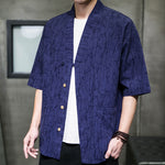 Buddha Stones Summer V-Neck Buttons Shattered Pattern Men's Short Sleeve Shirt With Pockets
