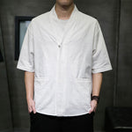 Buddha Stones Summer V-Neck Buttons Shattered Pattern Men's Short Sleeve Shirt With Pockets