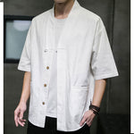 Buddha Stones Summer V-Neck Buttons Shattered Pattern Men's Short Sleeve Shirt With Pockets