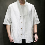 Buddha Stones Summer V-Neck Buttons Shattered Pattern Men's Short Sleeve Shirt With Pockets