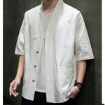 Buddha Stones Summer V-Neck Buttons Shattered Pattern Men's Short Sleeve Shirt With Pockets
