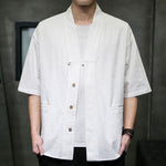 Buddha Stones Summer V-Neck Buttons Shattered Pattern Men's Short Sleeve Shirt With Pockets