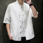 Buddha Stones Summer V-Neck Buttons Shattered Pattern Men's Short Sleeve Shirt With Pockets