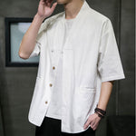 Buddha Stones Summer V-Neck Buttons Shattered Pattern Men's Short Sleeve Shirt With Pockets