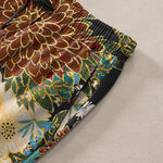 Buddha Stones Cotton Peony Chrysanthemum Turquoise Floral Pattern Men's Tapered Pants With Pockets