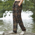 Buddha Stones Cotton Bohemian Diamond Floral Pattern Men's Tapered Pants With Pockets