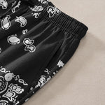 Buddha Stones Cotton Black White Paisley Patchwork Pattern Men's Tapered Pants With Pockets