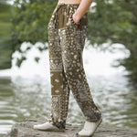 Buddha Stones Cotton Black White Paisley Patchwork Pattern Men's Tapered Pants With Pockets