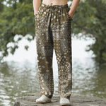 Buddha Stones Cotton Black White Paisley Patchwork Pattern Men's Tapered Pants With Pockets
