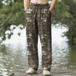 Buddha Stones Cotton Ivory Elephant Mandala Geometry Pattern Men's Tapered Pants With Pockets