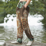 Buddha Stones Pure Cotton Mandala Floral Pattern Men's Tapered Pants With Pockets
