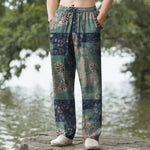 Buddha Stones Cotton Boho Patchwork Floral Pattern Men's Tapered Pants With Pockets