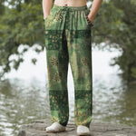 Buddha Stones Cotton Boho Patchwork Floral Pattern Men's Tapered Pants With Pockets