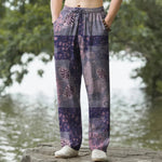 Buddha Stones Cotton Boho Patchwork Floral Pattern Men's Tapered Pants With Pockets