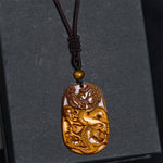 Buddha Stones Tiger Eye Carved Dragon Pattern Rope Protection Necklace Pendant