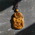 Buddha Stones Tiger Eye Carved Dragon Pattern Rope Protection Necklace Pendant