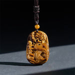 Buddha Stones Tiger Eye Carved Dragon Pattern Rope Protection Necklace Pendant