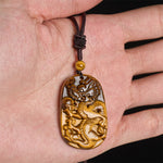Buddha Stones Tiger Eye Carved Dragon Pattern Rope Protection Necklace Pendant