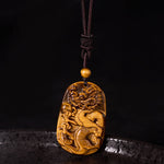Buddha Stones Tiger Eye Carved Dragon Pattern Rope Protection Necklace Pendant