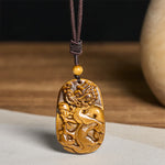 Buddha Stones Tiger Eye Carved Dragon Pattern Rope Protection Necklace Pendant