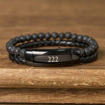 Buddha Stones Lava Rock Angel Numbers Double Wrap Leather Faith Bracelet